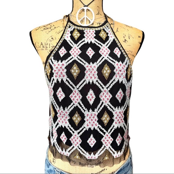 ECOTE boho Bralette top beaded back & neck tie fully lined size SMALL - Picture 8 of 15